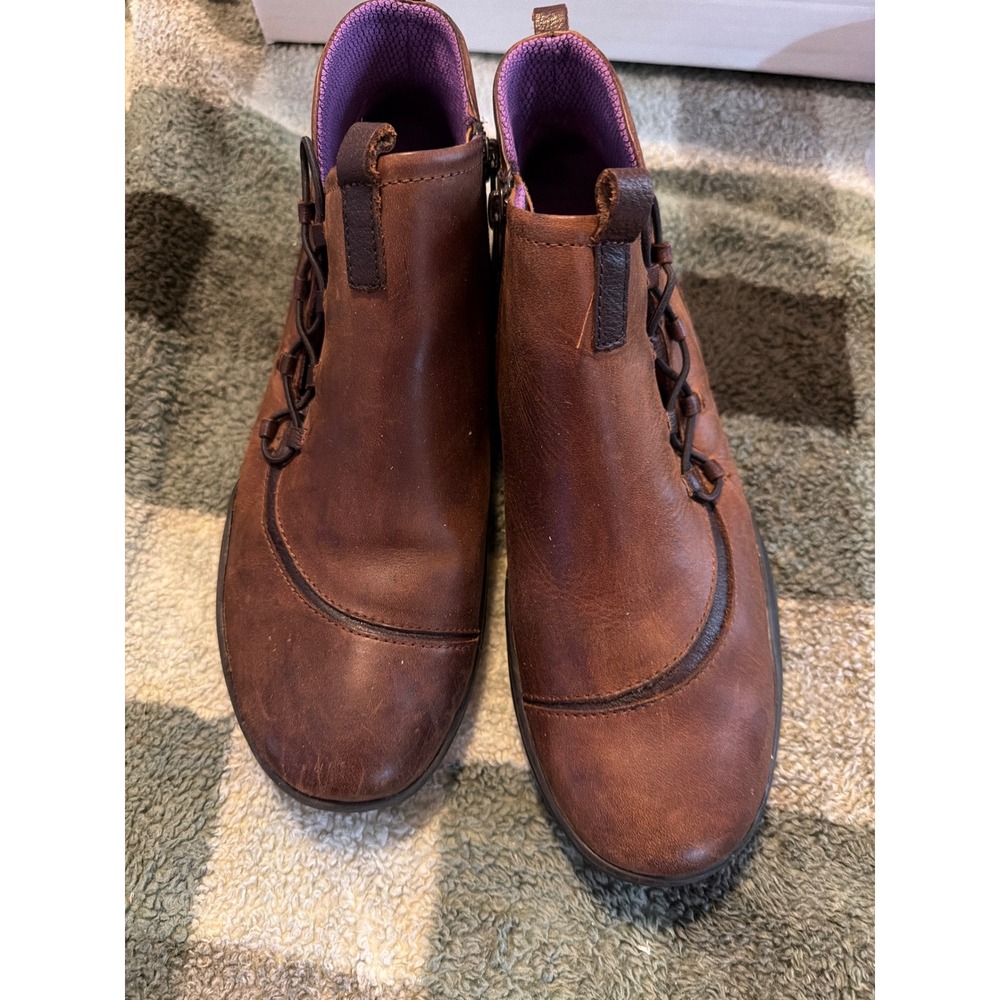 Bionica Brown Leather Ankle Boots Womens 10M Purple Mesh Lining Side Zip Booties